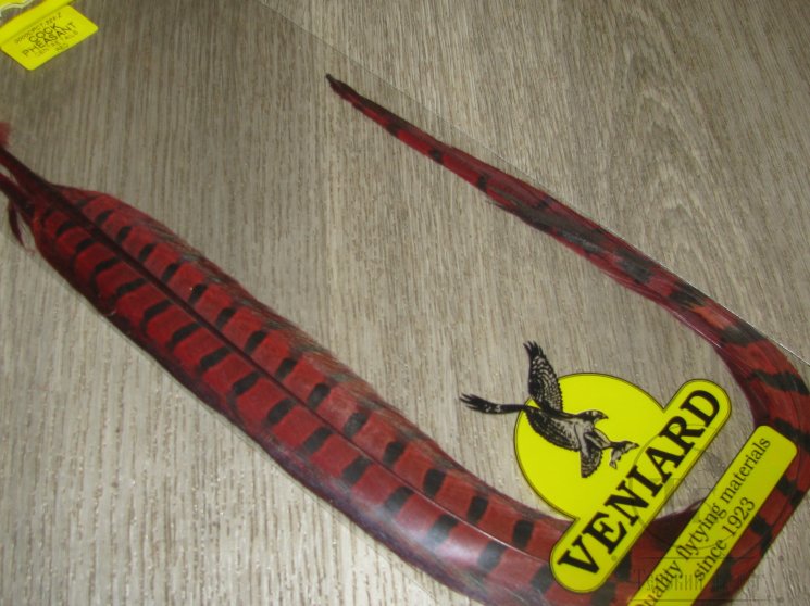 Центральные хвостовые перья охотничьего фазана (2 шт) Pheasant  Centre Tail Red  Veniard