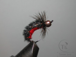 Муха нимфа Scud ( 46 ) Copper Head Black Red крючок Chinu Ring № 8