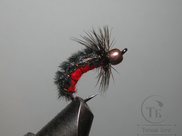Муха нимфа Scud ( 46 ) Copper Head Black Red крючок Chinu Ring № 8
