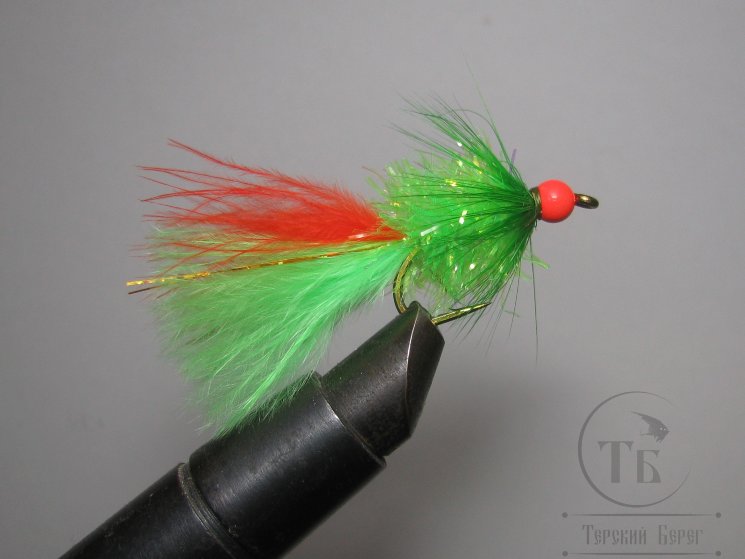 Муха Streamer Crystal Fl. Chart. Leech Fl. Orange Head ( A10 ) Wet № 4