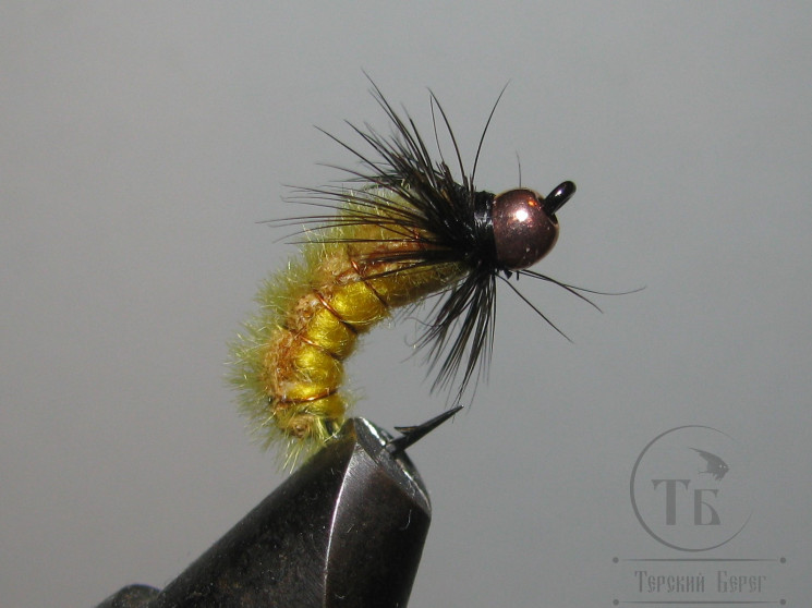 Муха нимфа Scud ( 47 ) Copper Head Yellow Gold крючок Chinu Ring № 8