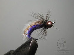 Муха нимфа Scud ( 48 ) Copper Head Gray Purple крючок Chinu Ring № 8