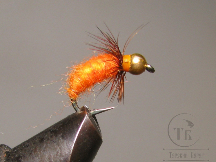 Муха нимфа Scud ( 51 ) Gold Head Orange Nymph крючок Scud № 12