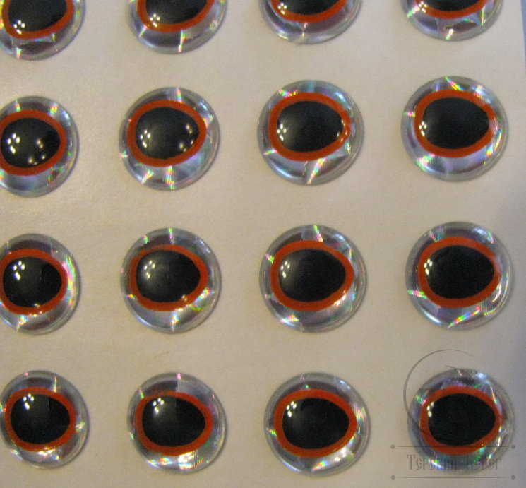Глазки Oval Pupil 3D Adheisve Eyes 3 / 8 ( 9,5 мм ) Orange / Black ( 20шт )