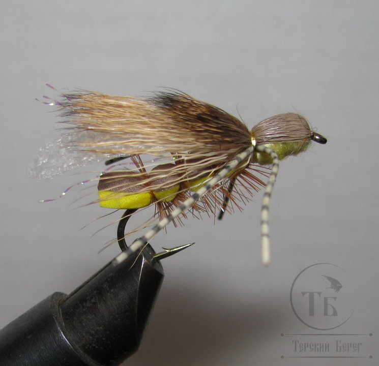Муха Кузнечик ( 16 ) Hopper Brown Yellow Barred Legs кр. Strim. № 6