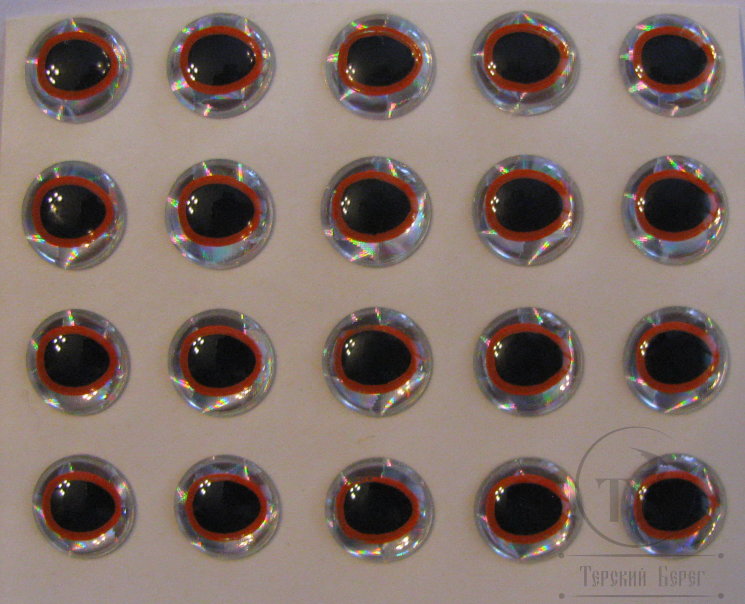 Глазки Oval Pupil 3D Adheisve Eyes 5 / 16 ( 7,9 мм ) Orange / Black ( 20шт )