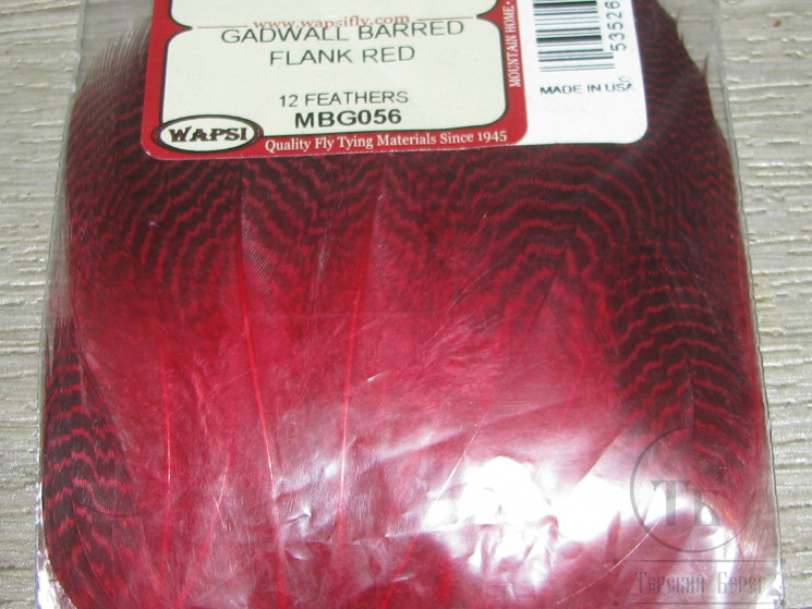 Перья селезня серой утки красные 12 шт. Gadwall Barred Flanks Red Wapsi 